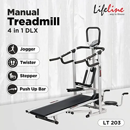 Life line Fitness Manual Treadmill with Twister, Push-up Stand, Stepper for Cardio Weight Loss Exercise in Home Gym (with Stepper, Twister & Pushup Bar (Without Installation))