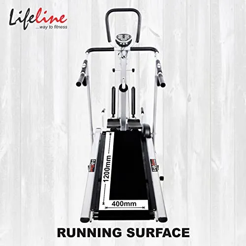Life line Fitness Manual Treadmill with Twister, Push-up Stand, Stepper for Cardio Weight Loss Exercise in Home Gym (with Stepper, Twister & Pushup Bar (Without Installation))