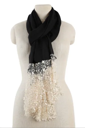 Limited Edition Cashmere Blend Scarf - Black with Italian Lace