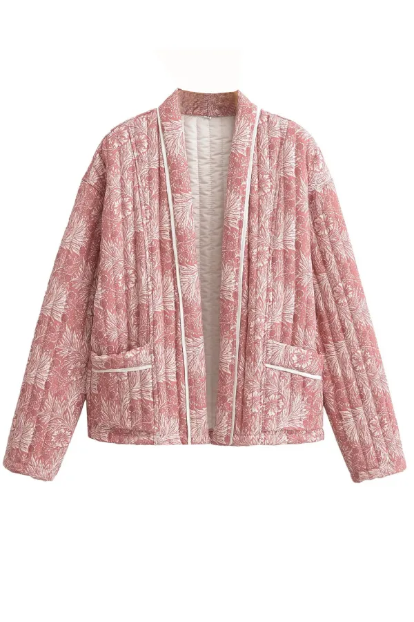 Loose Fashion Versatile Printed Cardigan Long Sleeve Cotton-padded Jacket