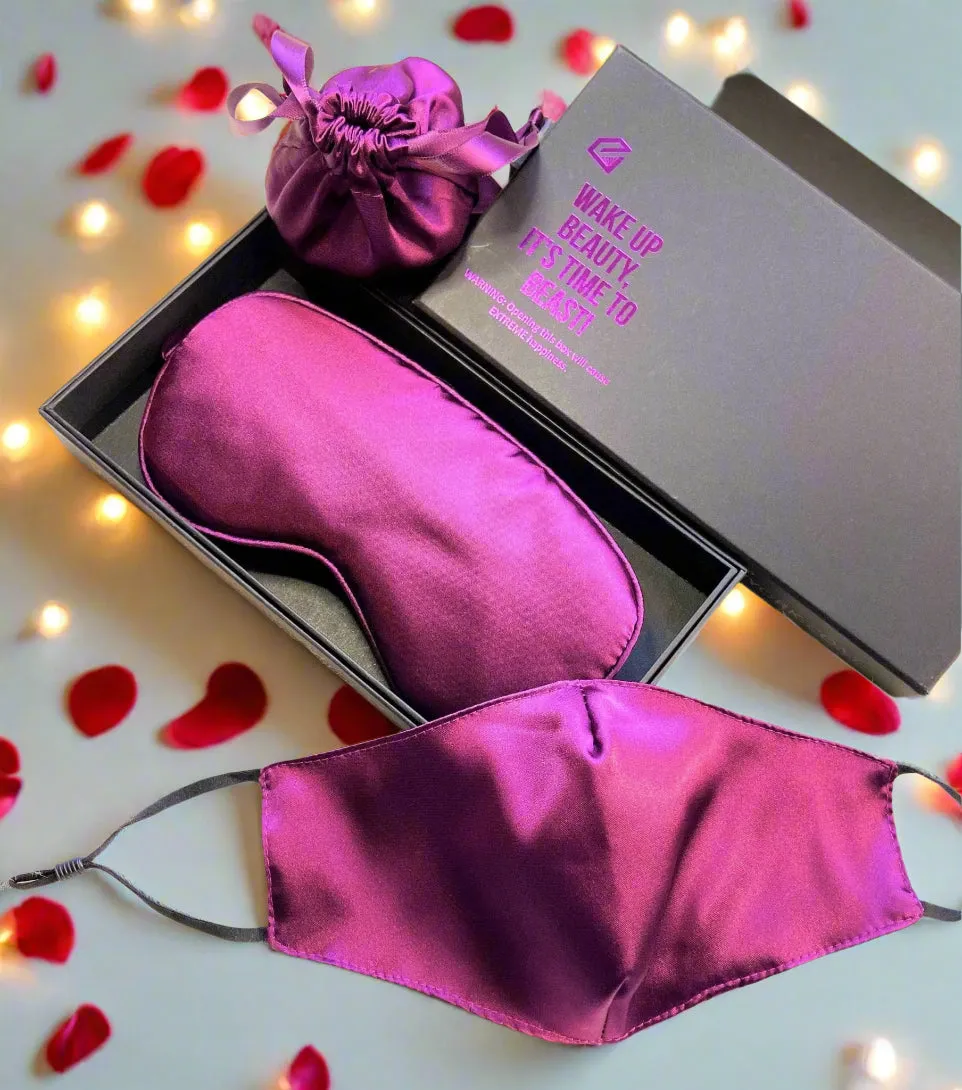 Magenta Silk Sleep Mask & Face Mask Luxe Gift Set