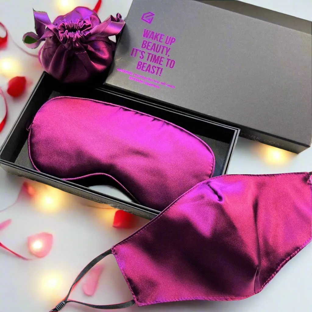 Magenta Silk Sleep Mask & Face Mask Luxe Gift Set