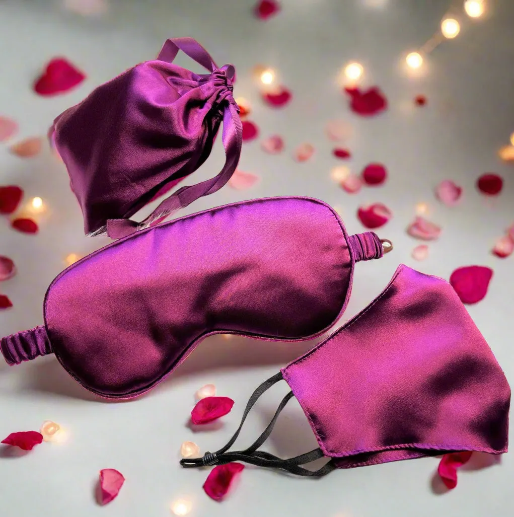 Magenta Silk Sleep Mask & Face Mask Luxe Gift Set