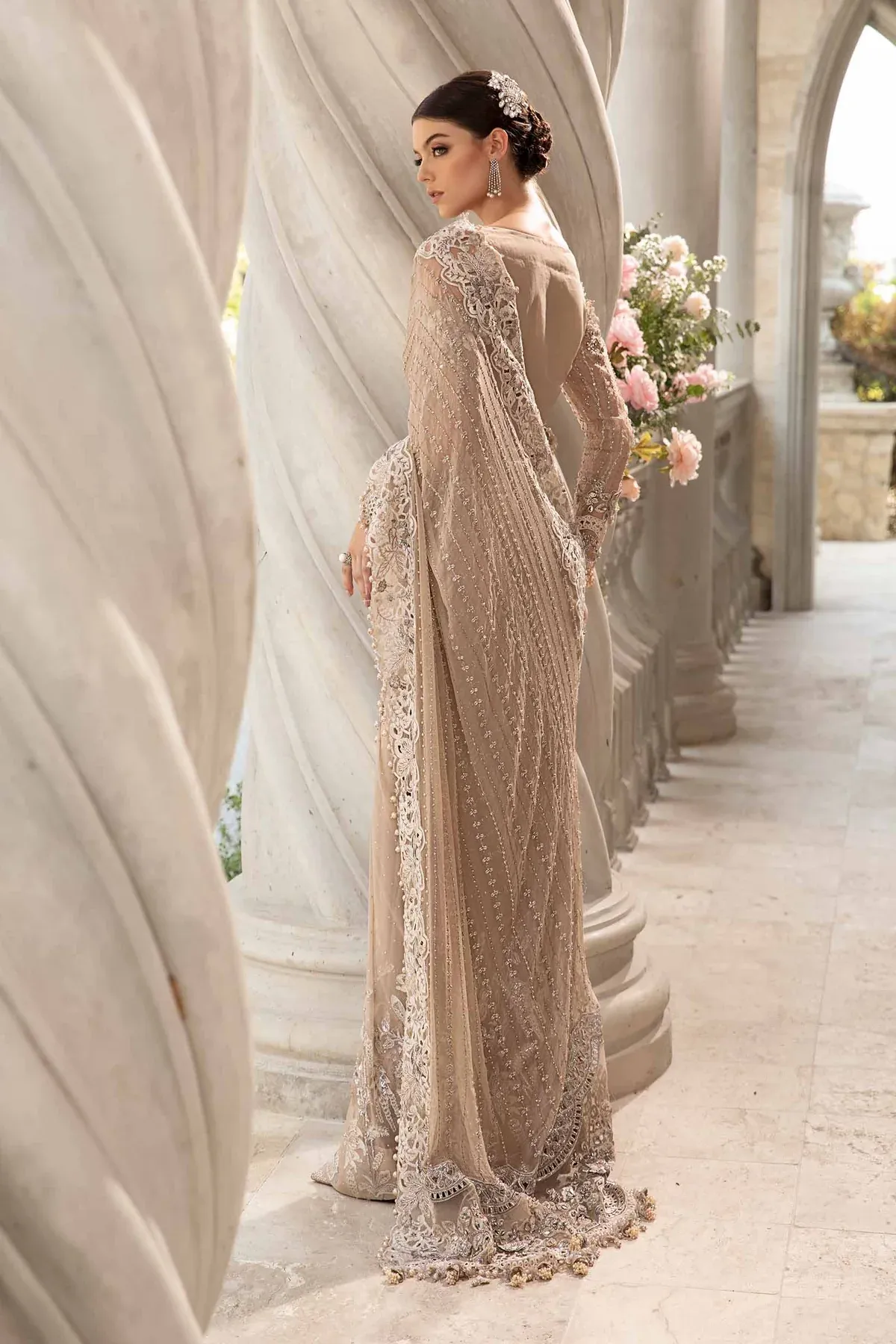 Maria.B Wedding Festive Pure Chiffon Hand Work Saree Unstitched BD-2801