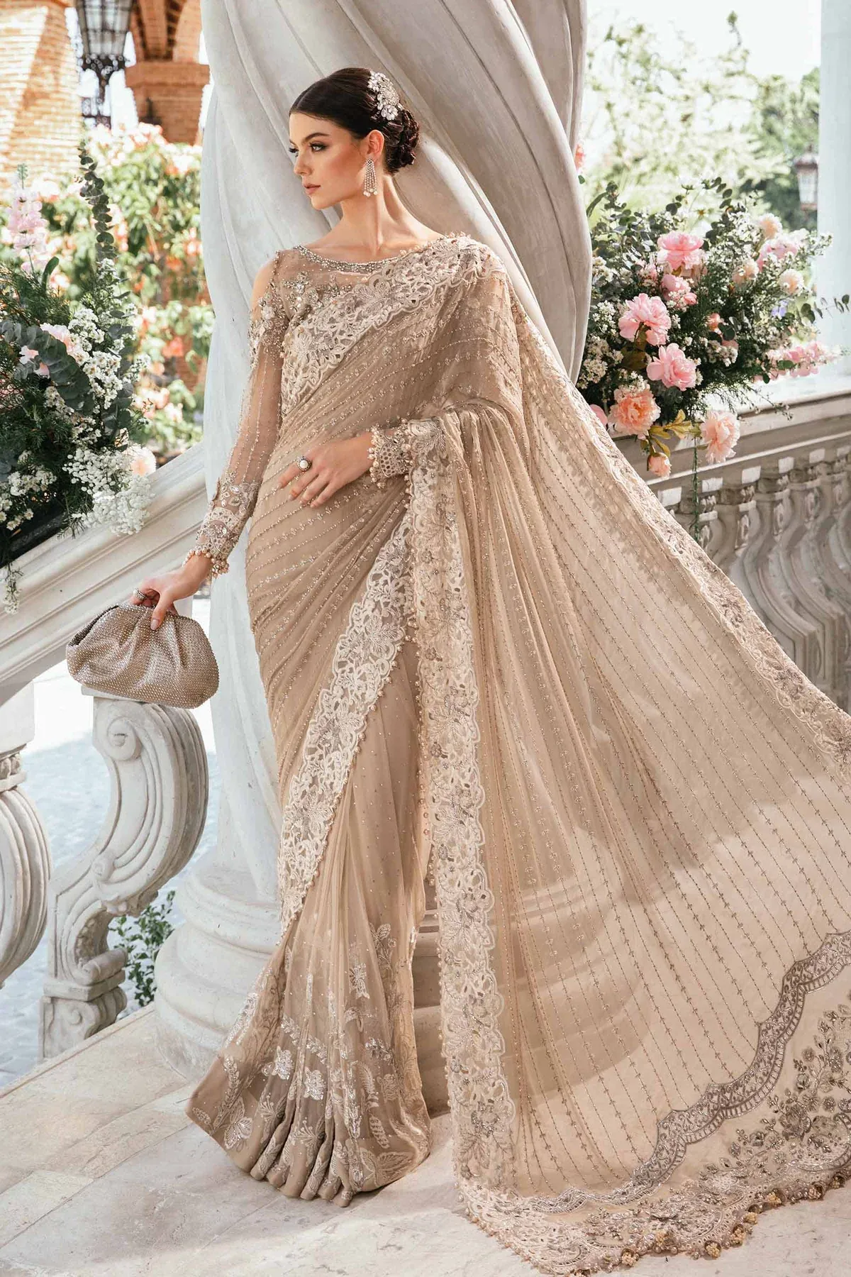 Maria.B Wedding Festive Pure Chiffon Hand Work Saree Unstitched BD-2801