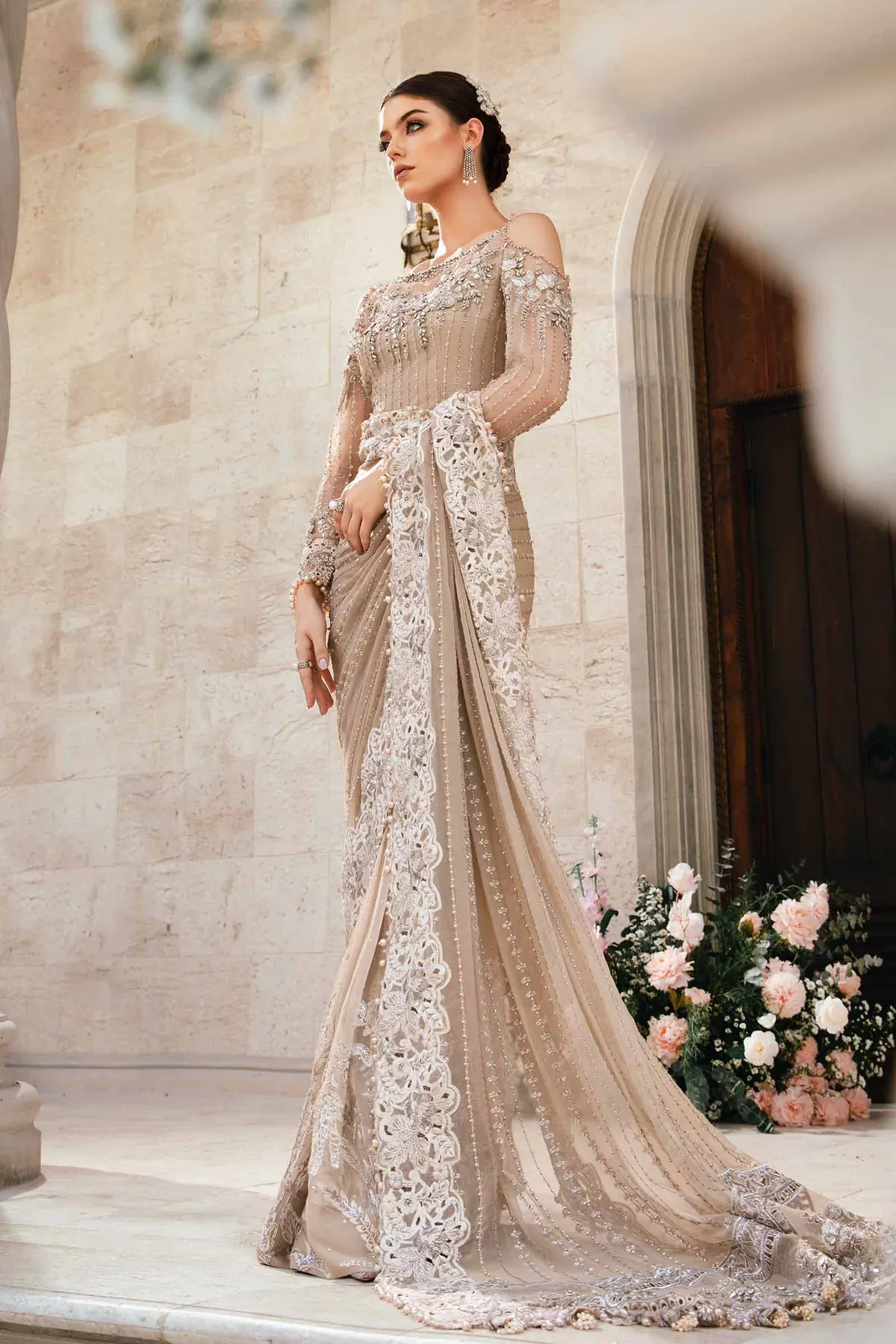 Maria.B Wedding Festive Pure Chiffon Hand Work Saree Unstitched BD-2801