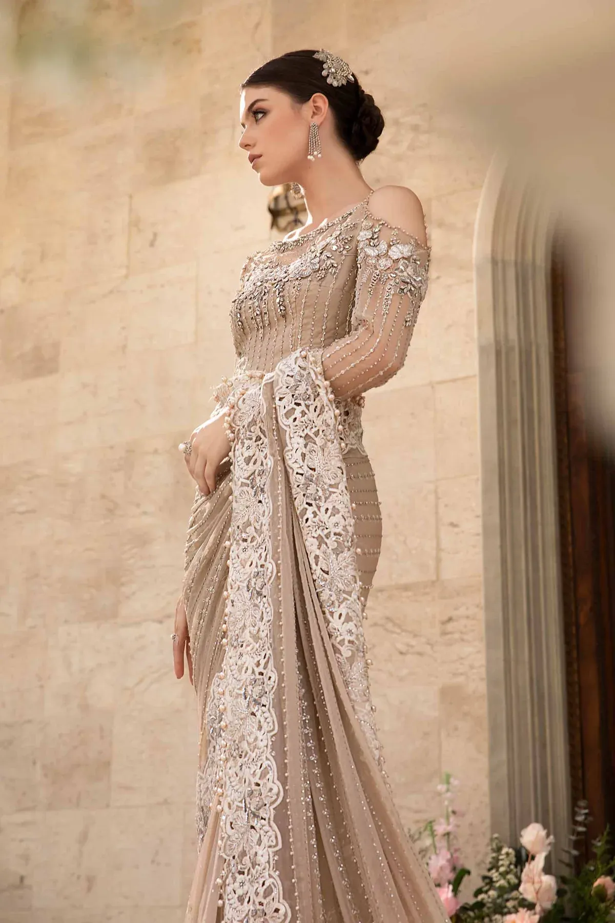 Maria.B Wedding Festive Pure Chiffon Hand Work Saree Unstitched BD-2801