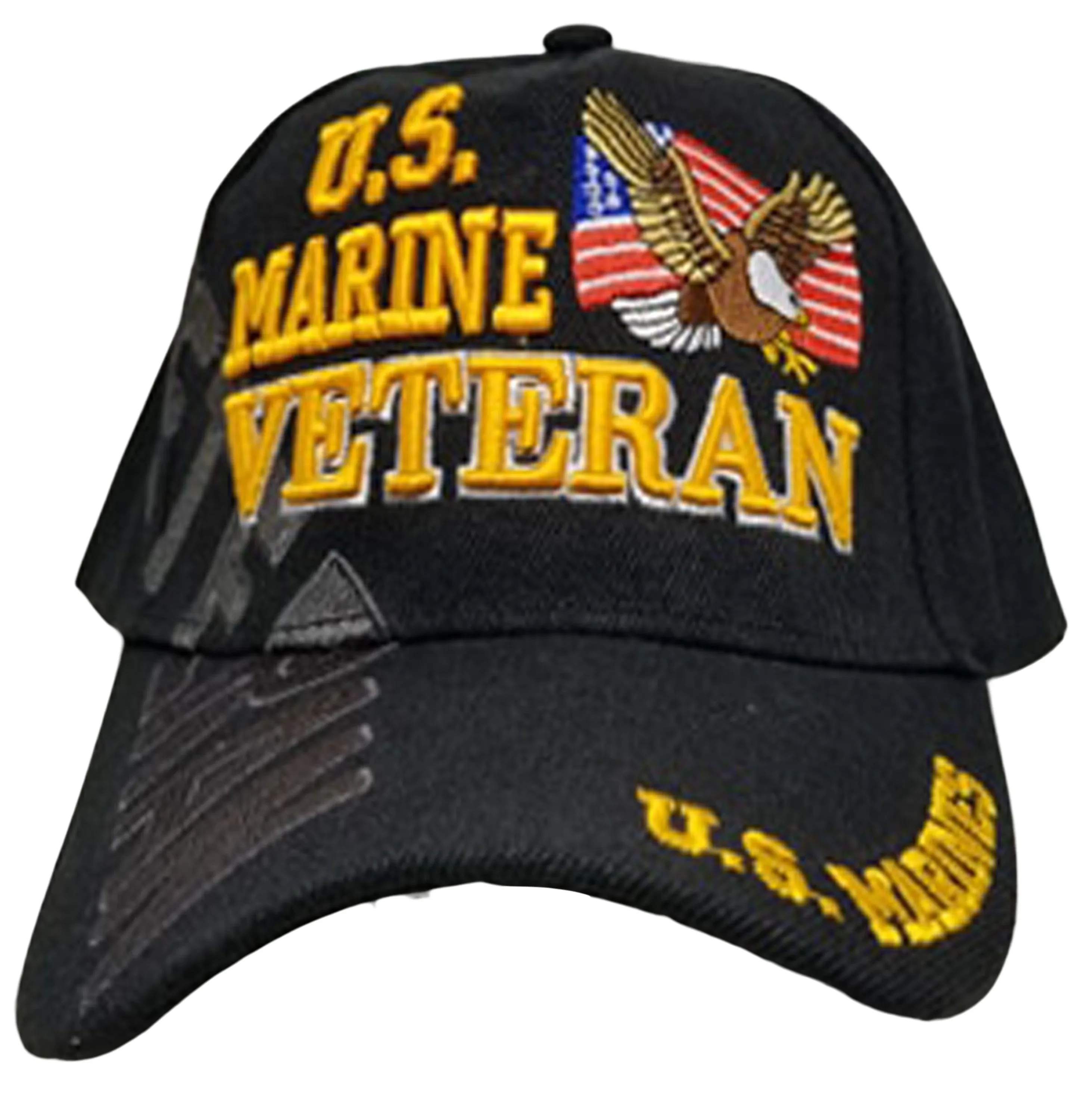 Marine Hat Black Baseball Cap with Flying Bald Eagle and American Flag