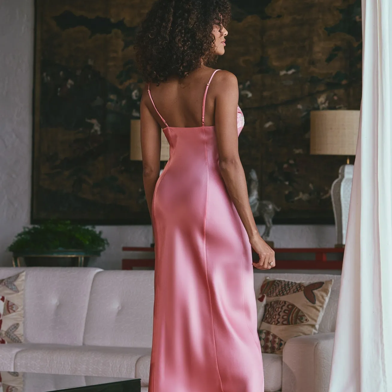 Marjolaine Artemis Luxury Silk and Lace Long Nightdress