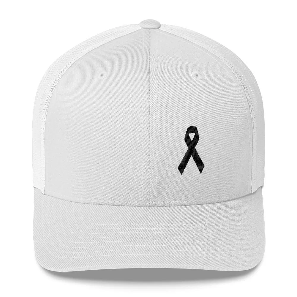 Melanoma & Skin Cancer Awareness Snapback Trucker Hat with Black Ribbon