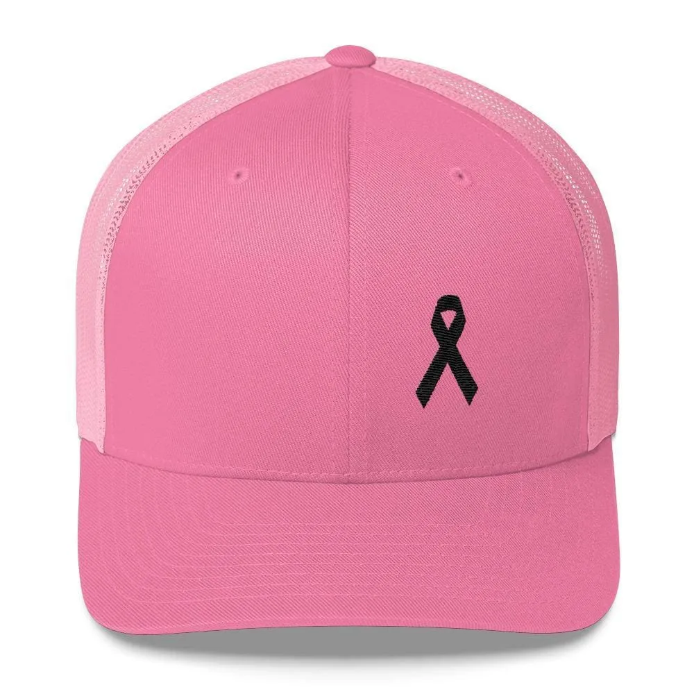 Melanoma & Skin Cancer Awareness Snapback Trucker Hat with Black Ribbon
