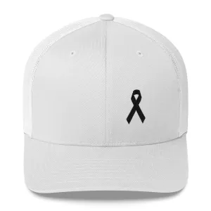 Melanoma & Skin Cancer Awareness Snapback Trucker Hat with Black Ribbon