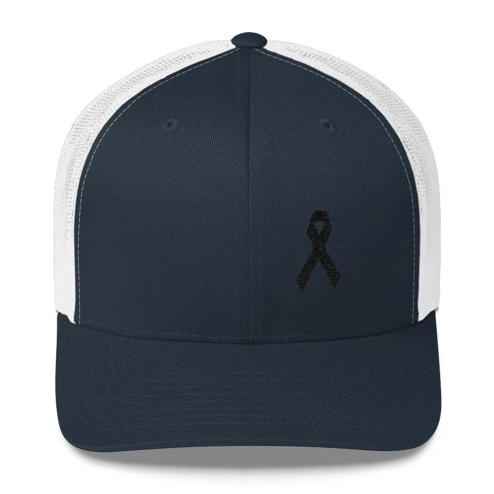 Melanoma & Skin Cancer Awareness Snapback Trucker Hat with Black Ribbon