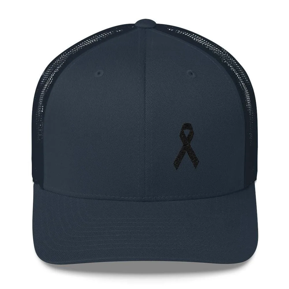 Melanoma & Skin Cancer Awareness Snapback Trucker Hat with Black Ribbon