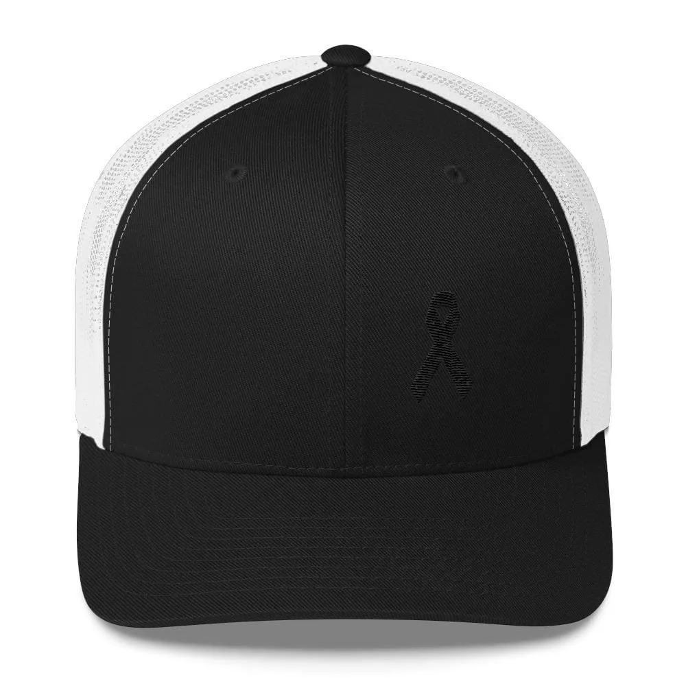 Melanoma & Skin Cancer Awareness Snapback Trucker Hat with Black Ribbon