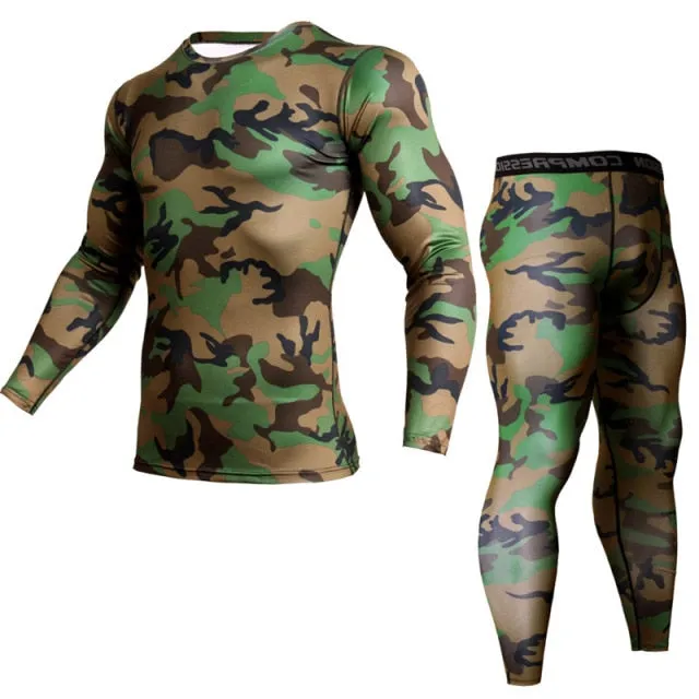 Men Camouflage Compression Running Pants Sportswear Jogging t shirts Leggings Tracksuit Sets Male Gym Fitness Crossfit Clothing