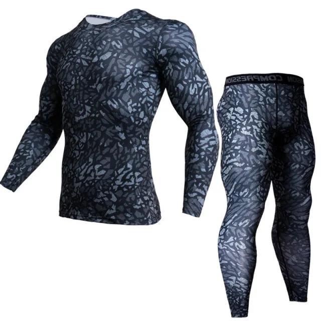 Men Camouflage Compression Running Pants Sportswear Jogging t shirts Leggings Tracksuit Sets Male Gym Fitness Crossfit Clothing