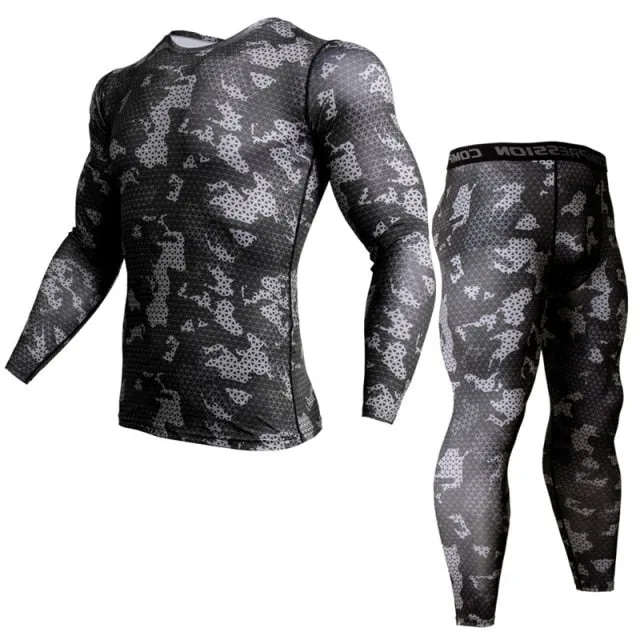 Men Camouflage Compression Running Pants Sportswear Jogging t shirts Leggings Tracksuit Sets Male Gym Fitness Crossfit Clothing