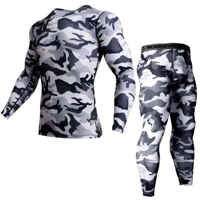 Men Camouflage Compression Running Pants Sportswear Jogging t shirts Leggings Tracksuit Sets Male Gym Fitness Crossfit Clothing