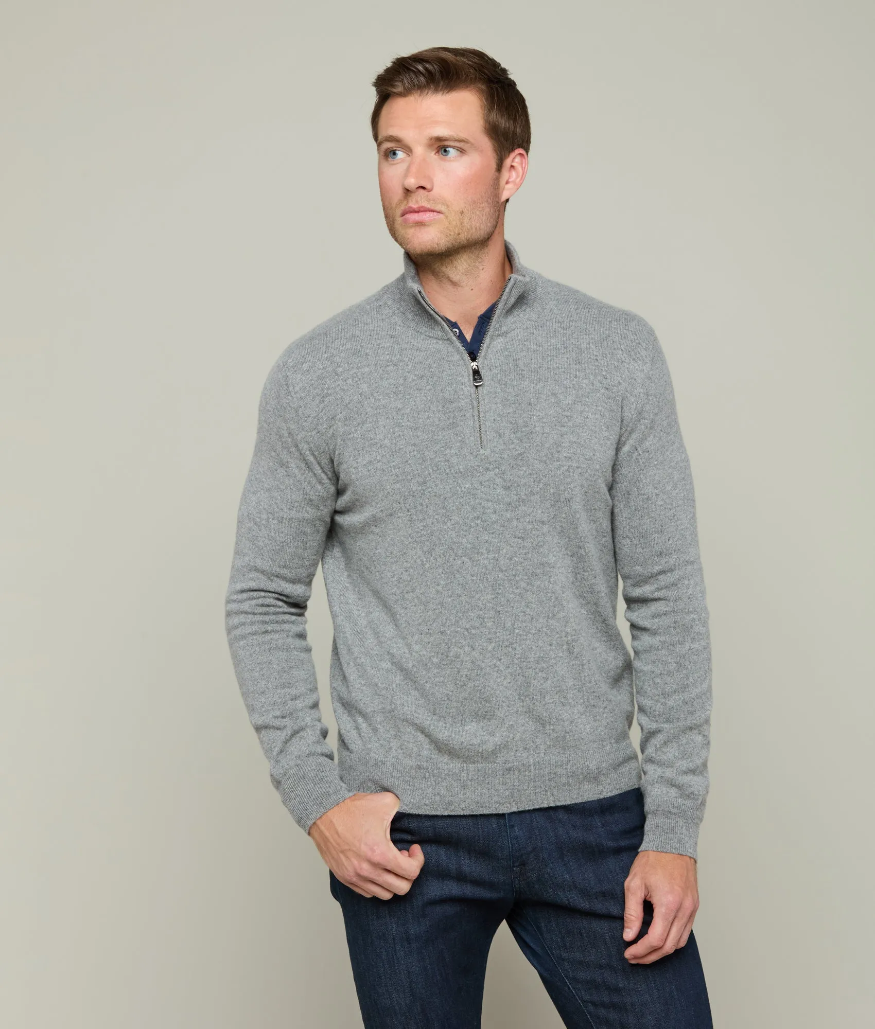 Men's Cashmere Quarter Zip :: Heather Grey
