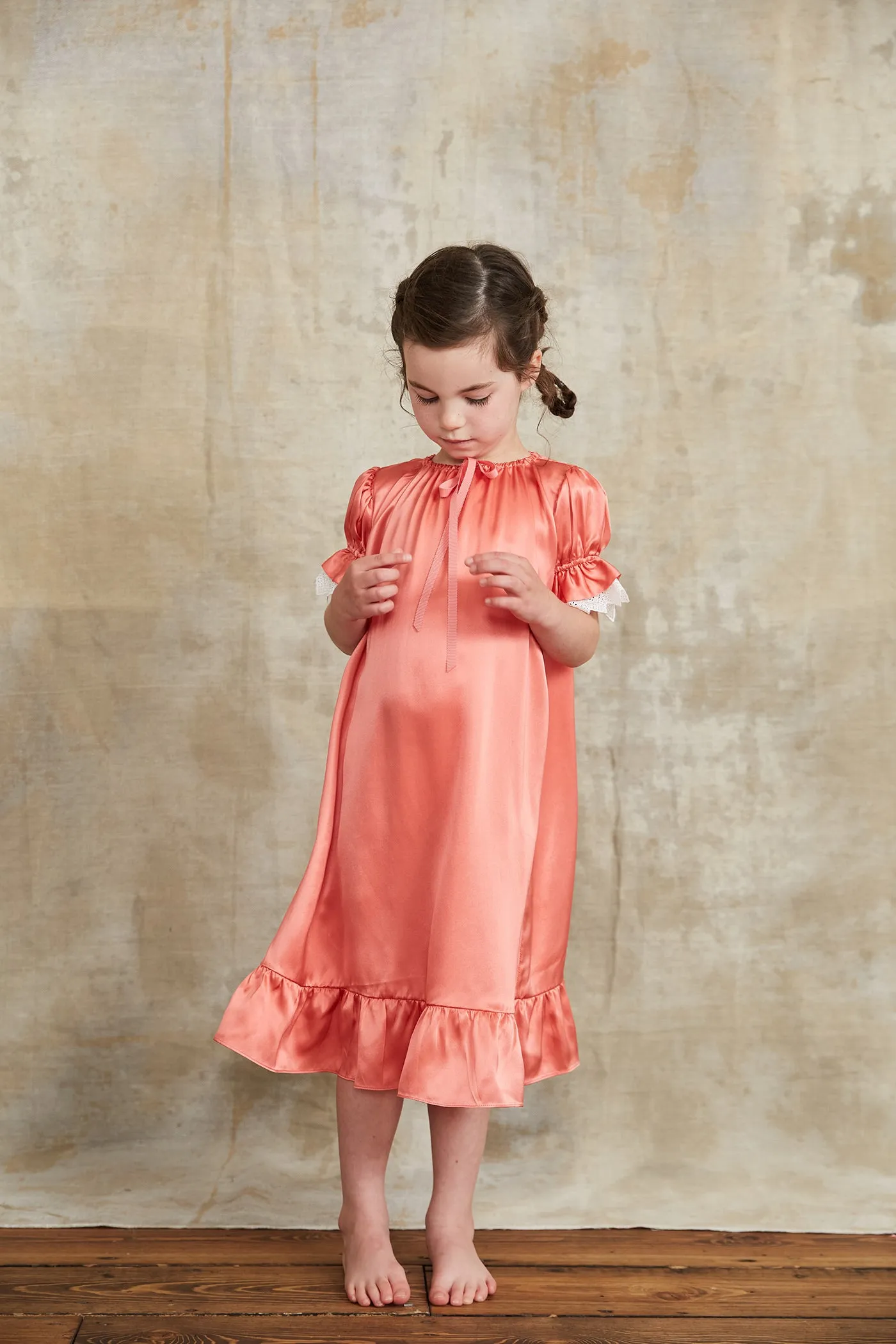 Moon Night Dress In Silk Satin Coral