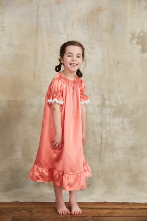 Moon Night Dress In Silk Satin Coral