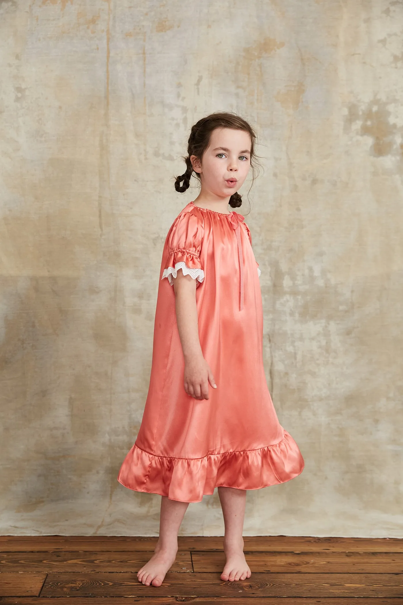 Moon Night Dress In Silk Satin Coral