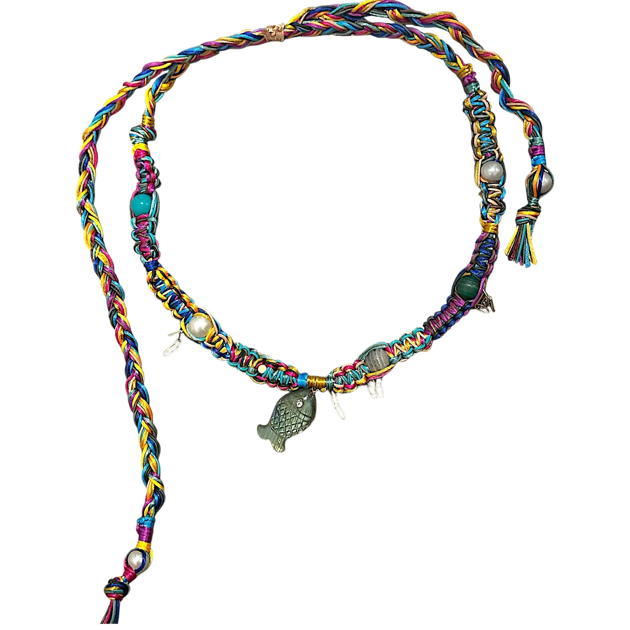 NEON RAINBOW LABRADORITE GLOW FISH ROCKER NECKLACE