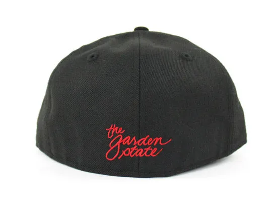 NJ Script New Era 59Fifty Fitted Hats (Black Red Gray Under Brim)
