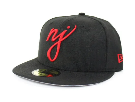 NJ Script New Era 59Fifty Fitted Hats (Black Red Gray Under Brim)