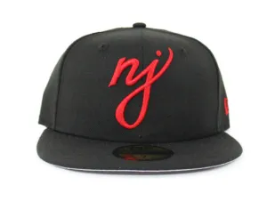 NJ Script New Era 59Fifty Fitted Hats (Black Red Gray Under Brim)