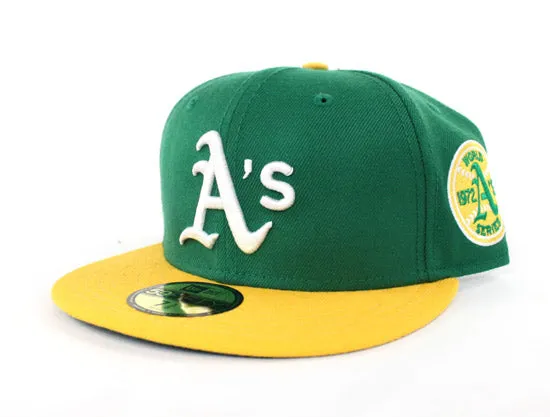 Oakland Athletics 1972 World Series Champion Patch New Era 59Fifty Fitted Hats (Green Yellow Green Under Brim)