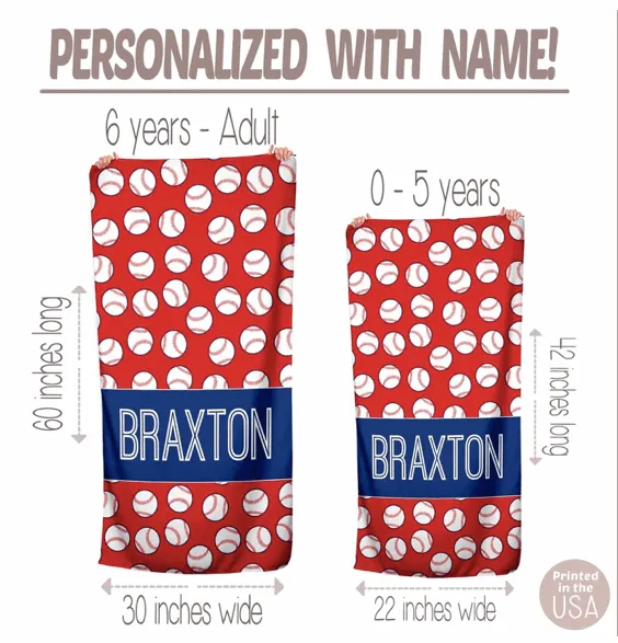 Personalized Baseball Beach Towel | 5 Style Choices