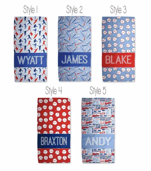 Personalized Baseball Beach Towel | 5 Style Choices