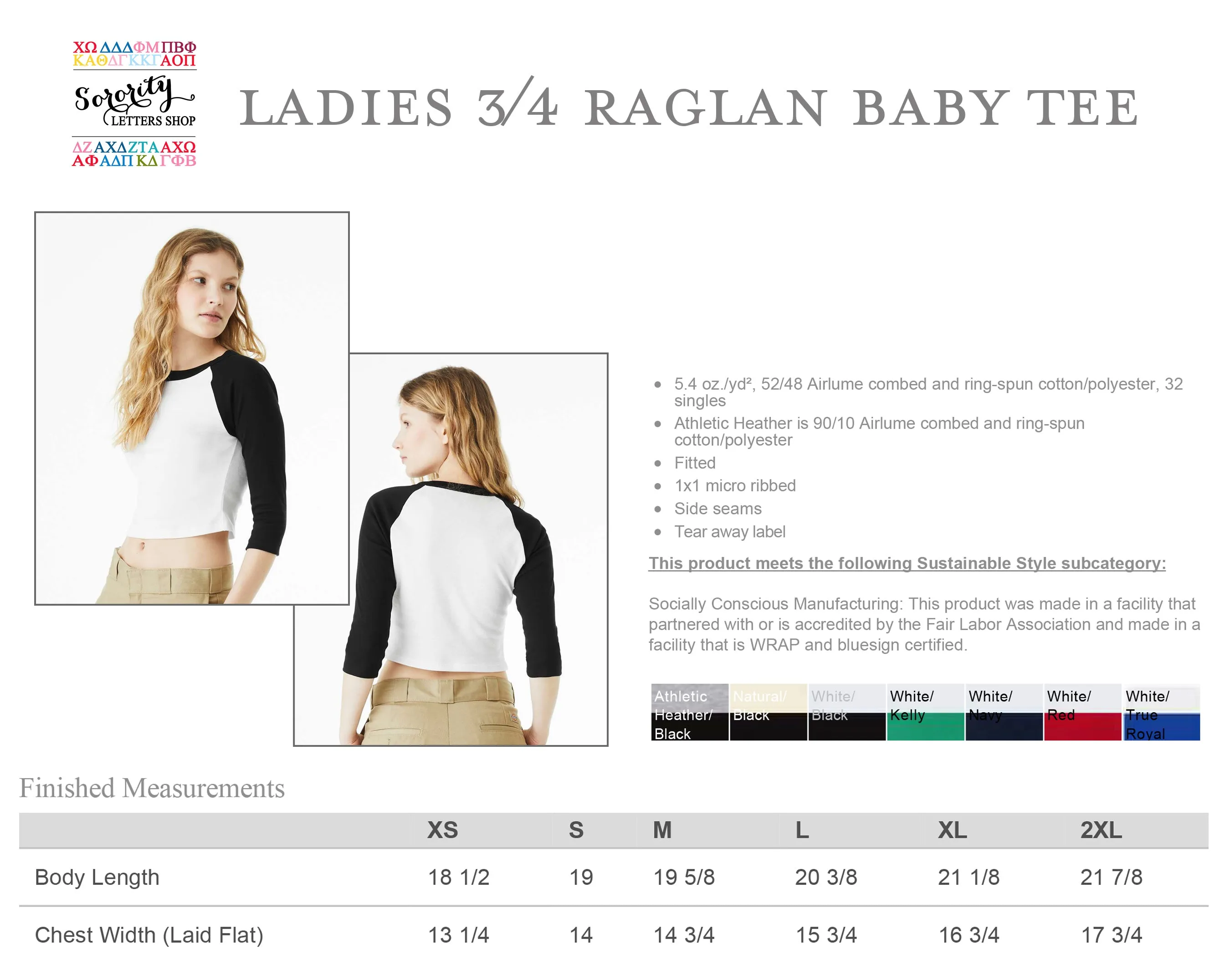 Pi Beta Phi Sorority Raglan Fitted Baby Tee