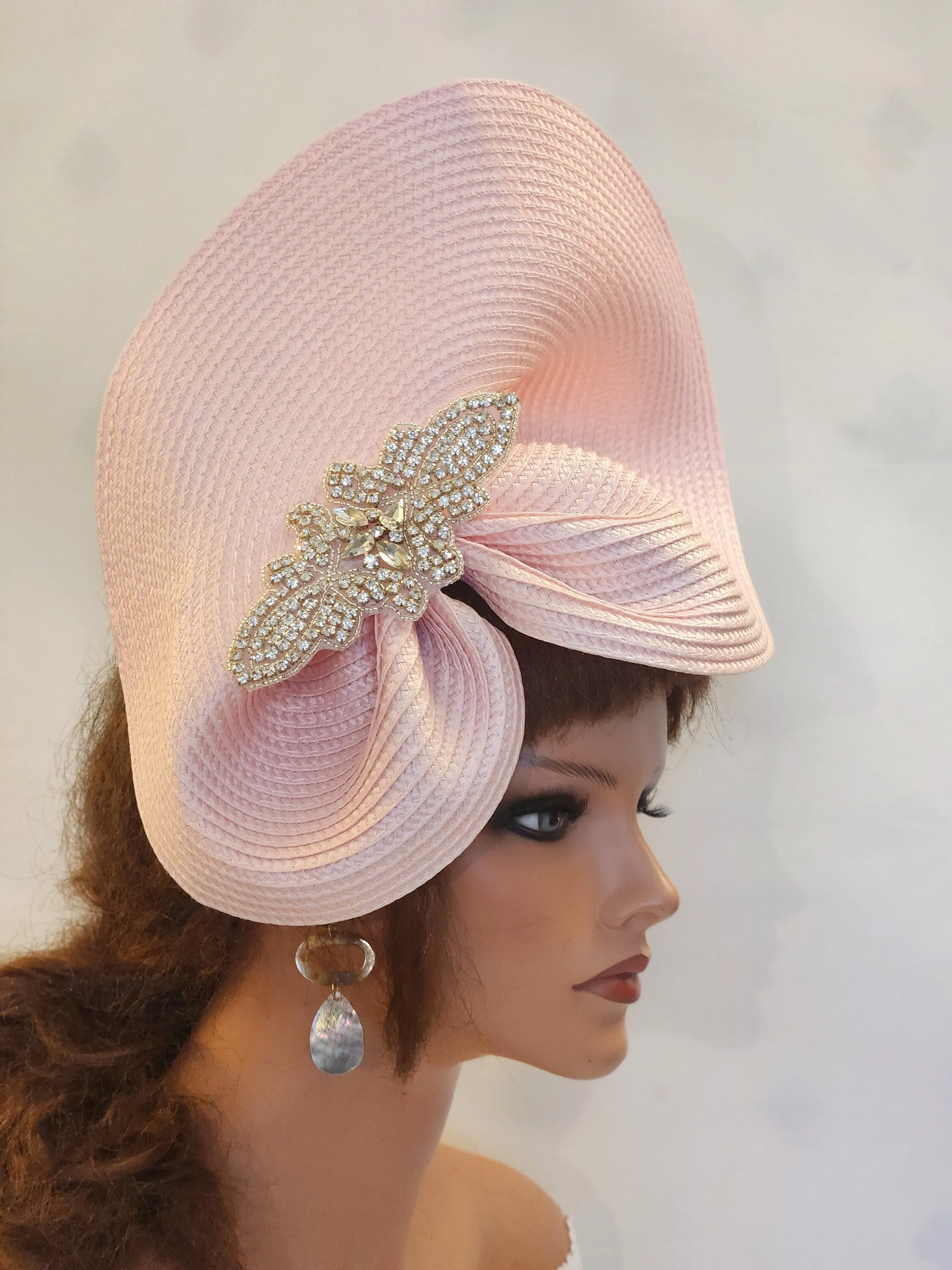 PINK FASCINATOR  #Pink hat with Sparkly Jewel.Kentucky derby Ascot hat fascinator Wedding, Mother of Bride, Cocktail,ChurchParty Hatinator
