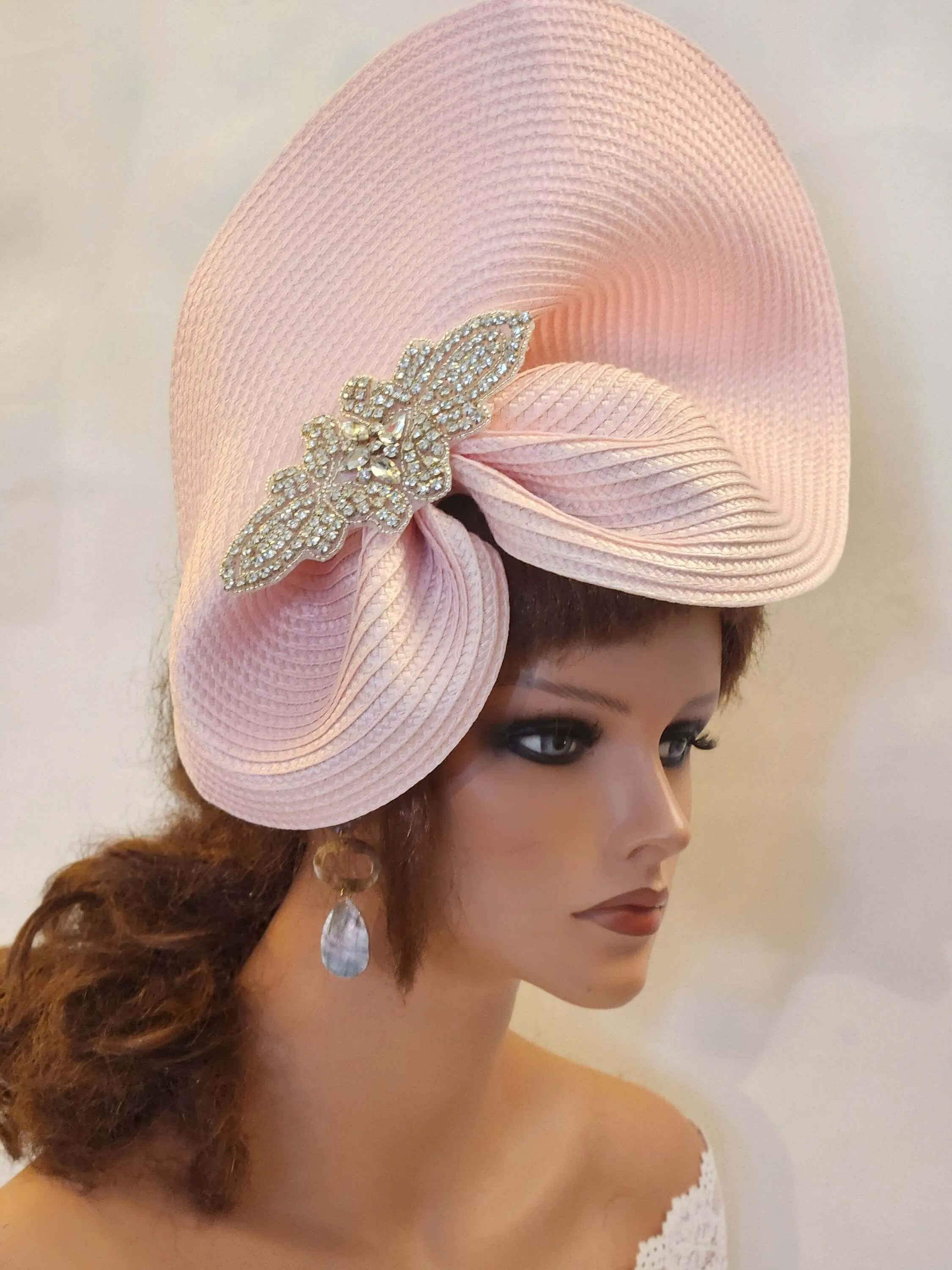 PINK FASCINATOR  #Pink hat with Sparkly Jewel.Kentucky derby Ascot hat fascinator Wedding, Mother of Bride, Cocktail,ChurchParty Hatinator