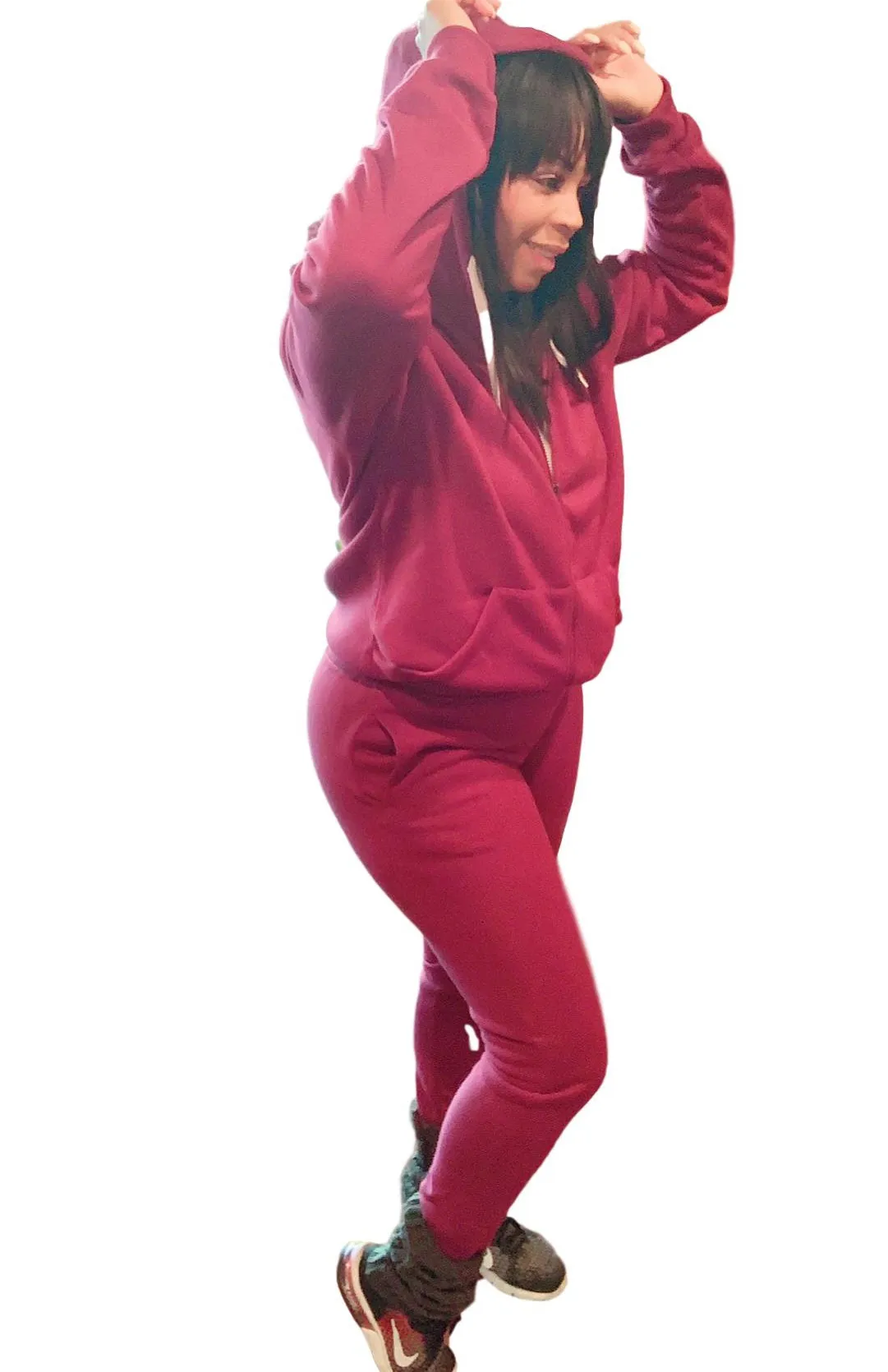 PINK Fleece Sweatsuit -Two-Piece Casual Cute Joggers Set