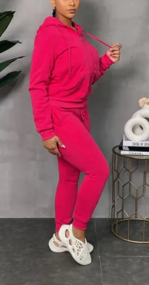 PINK Fleece Sweatsuit -Two-Piece Casual Cute Joggers Set