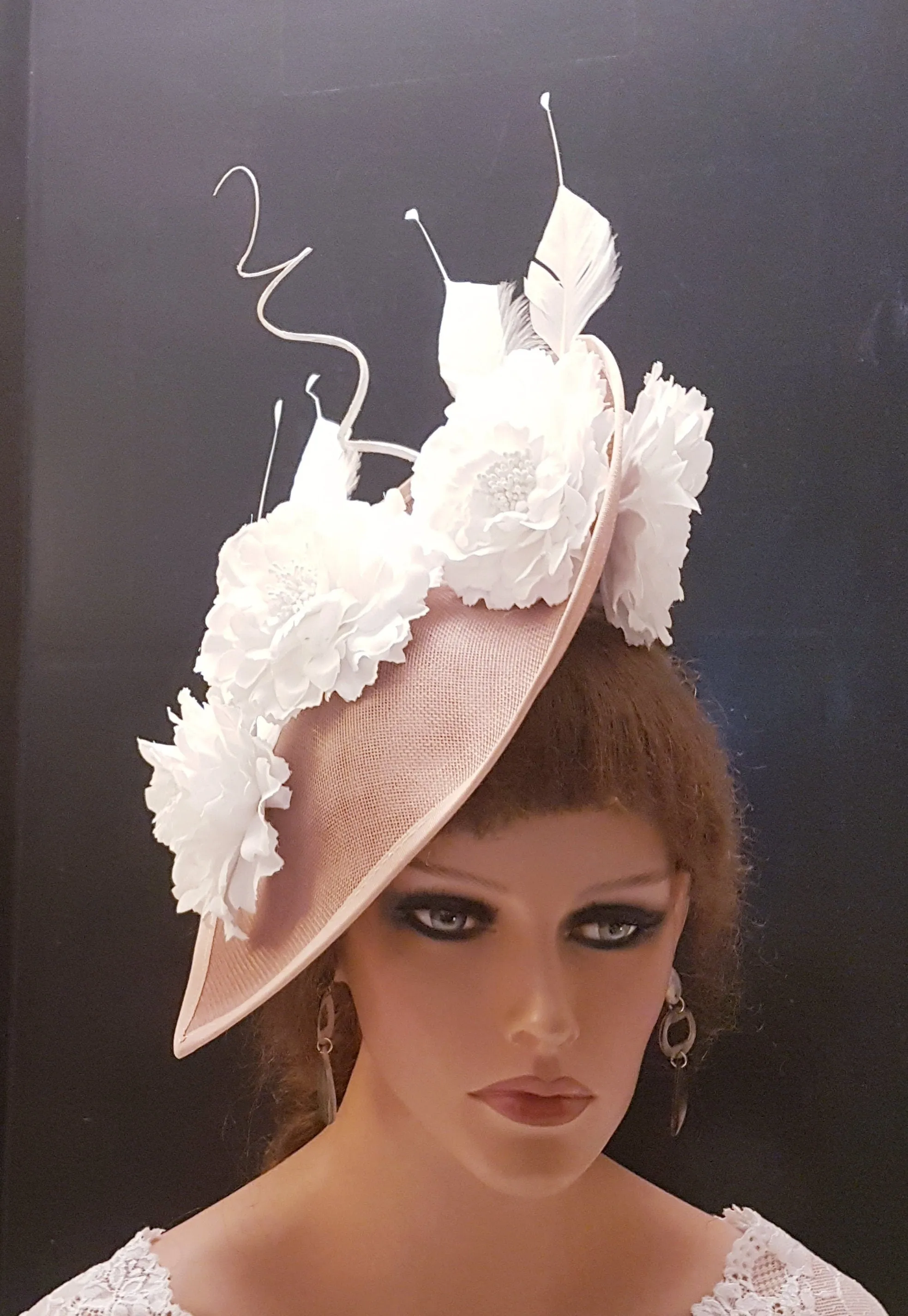 PINK HAT FASCINATOR  Race Cocktail Wedding Ascot hat DuskyPink  Hat Church Derby Mother of Bride-Groom Hatinator Pink & White #Fascinator