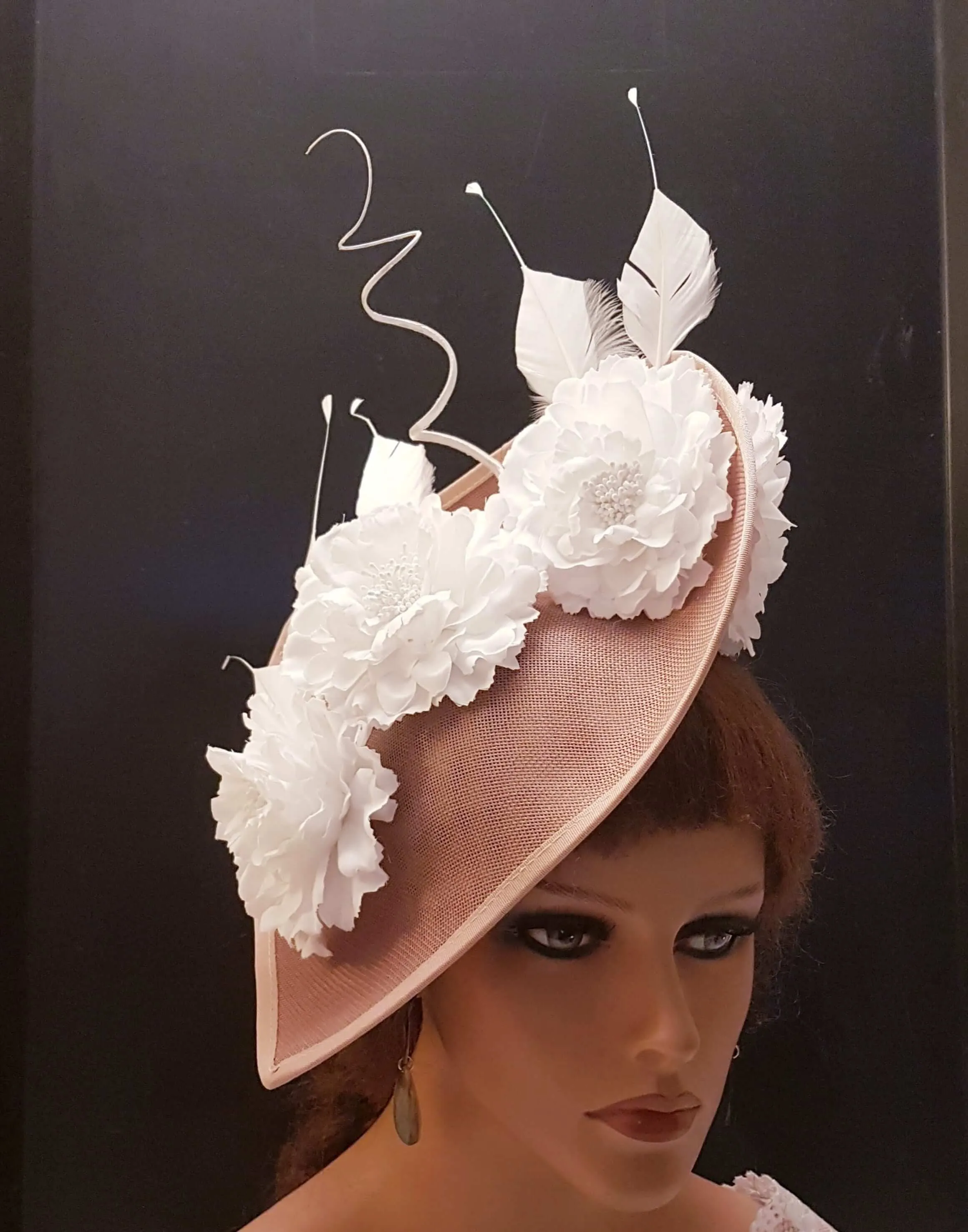 PINK HAT FASCINATOR  Race Cocktail Wedding Ascot hat DuskyPink  Hat Church Derby Mother of Bride-Groom Hatinator Pink & White #Fascinator
