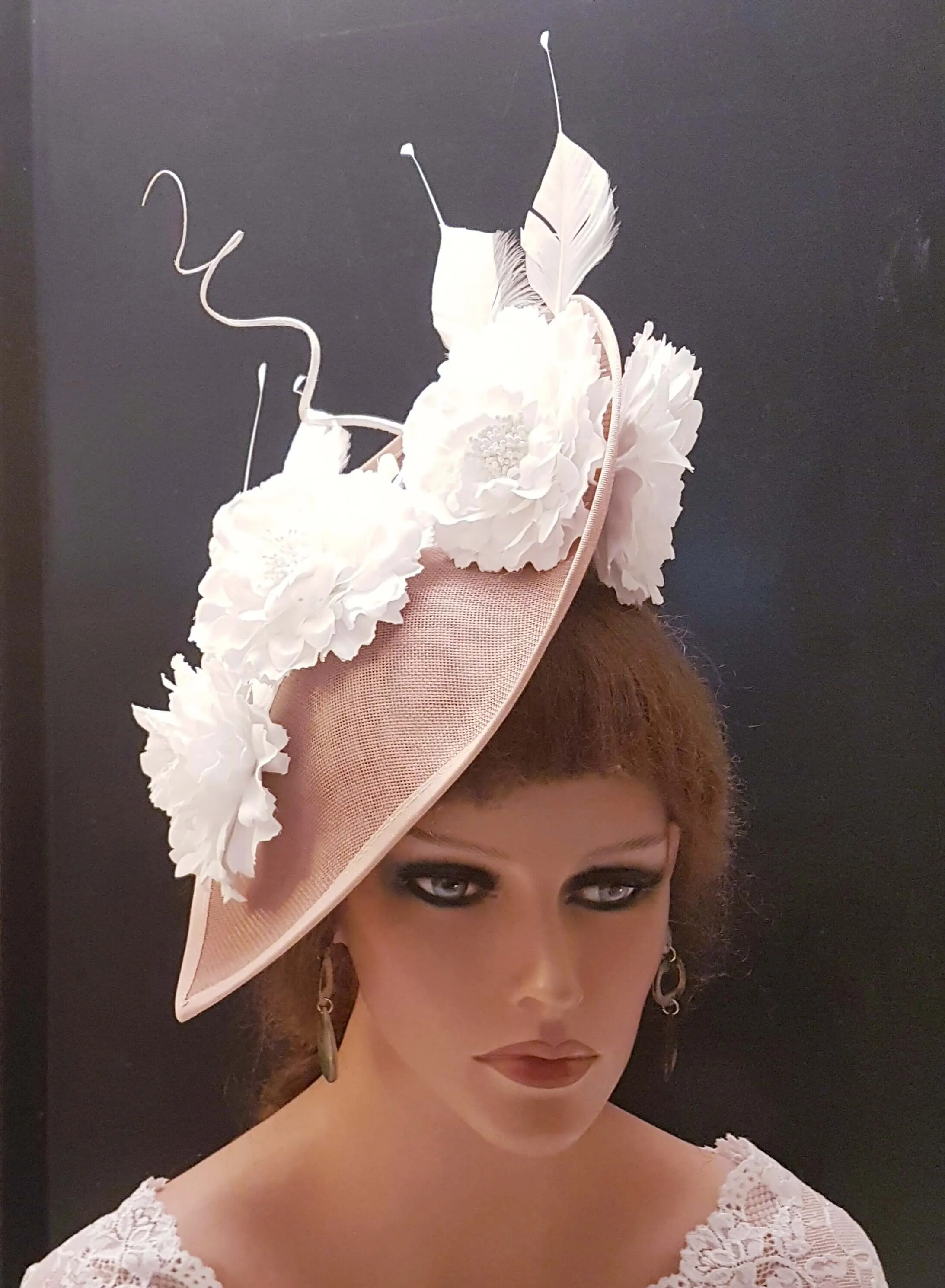 PINK HAT FASCINATOR  Race Cocktail Wedding Ascot hat DuskyPink  Hat Church Derby Mother of Bride-Groom Hatinator Pink & White #Fascinator