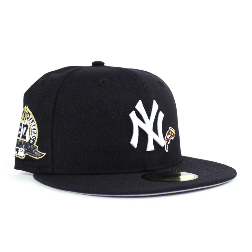 PIZZA New York Yankees 27 World Championships New Era 59Fifty Fitted Hat (Navy Gray Under Brim)