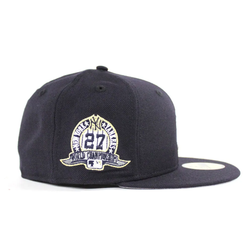 PIZZA New York Yankees 27 World Championships New Era 59Fifty Fitted Hat (Navy Gray Under Brim)