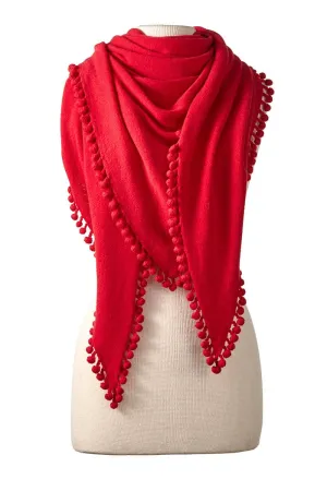 Pom-Pom Triangle Wrap in Cardinal