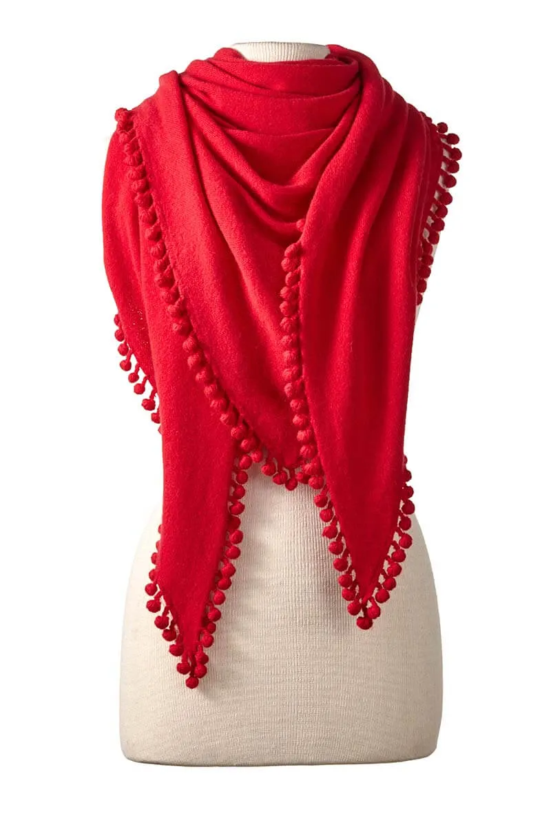 Pom-Pom Triangle Wrap in Cardinal