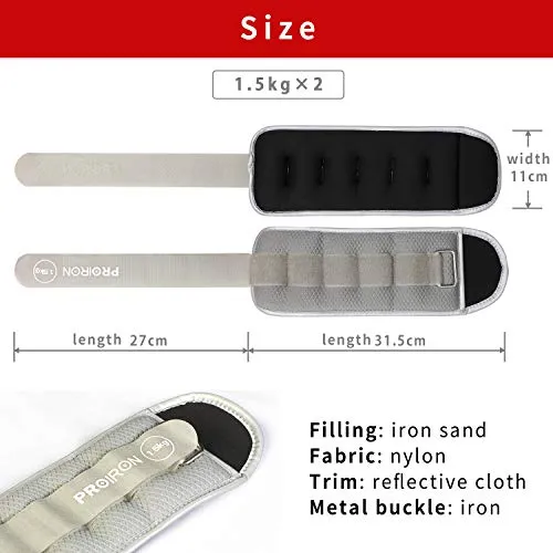 PROIRON Ankle Weights Wrist Leg Weights for Women Men 1.5kg in Pair Reflective Ankle Weight Set for Fitness Exercise Jogging Aerobics