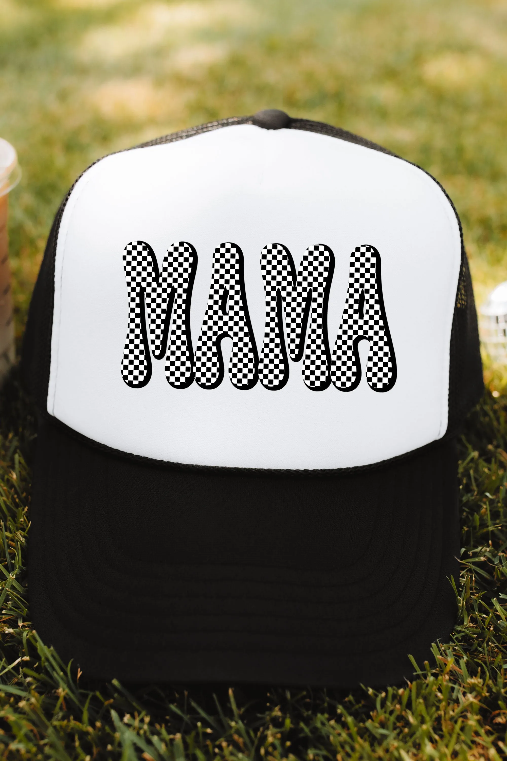 Retro Checkered Mama Foam Mesh Back Trucker Cap