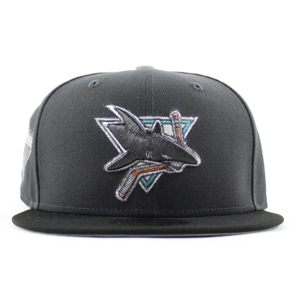 Retro San Jose Sharks 15th Season New Era 59Fifty Fitted Hat (Dark Gray Black Gray Under Brim)
