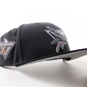 Retro San Jose Sharks 15th Season New Era 59Fifty Fitted Hat (Dark Gray Black Gray Under Brim)